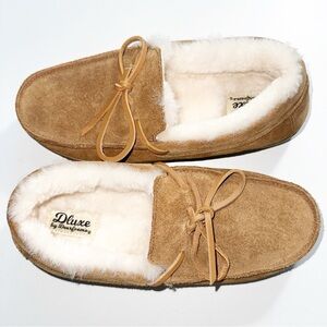 Deluxe Tan Suede Slippers with Lambswool Lining